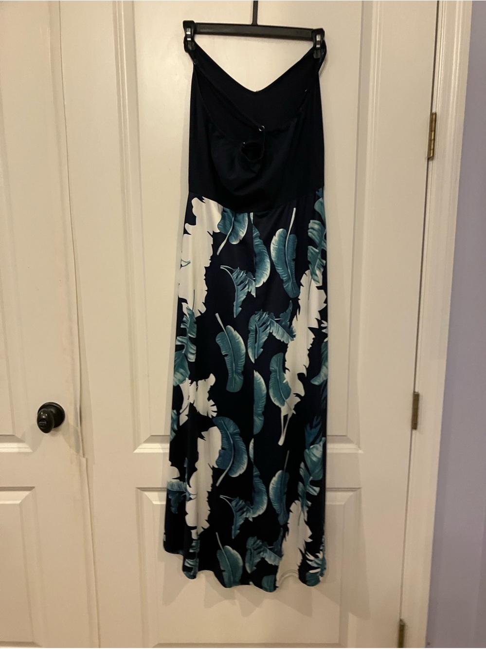Navy Blue Tropical Print Maxi Dress